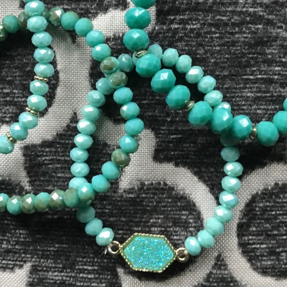 4 Pcs Druzy Stone & Glass Beads Stretch Bracelets